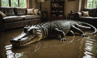 crocodile enters flooded home