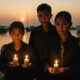 keluarga berdoa di pelabuhan